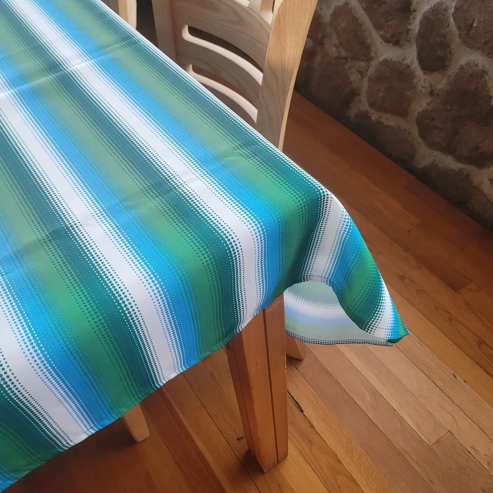 80x60 Outdoor Umbrella Tablecloth Green Blue White Polyester Spring Party